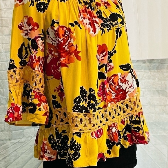 Unique Spectrum size large mustard, rose peasant, top on/off shoulders. P2P 23”. - Picture 2 of 8